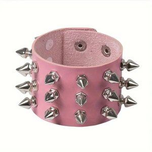 Pink Punk Spike Cuff Bracelet Rivet Wrist Bangle Vegan Leather Goth NEW GIFT